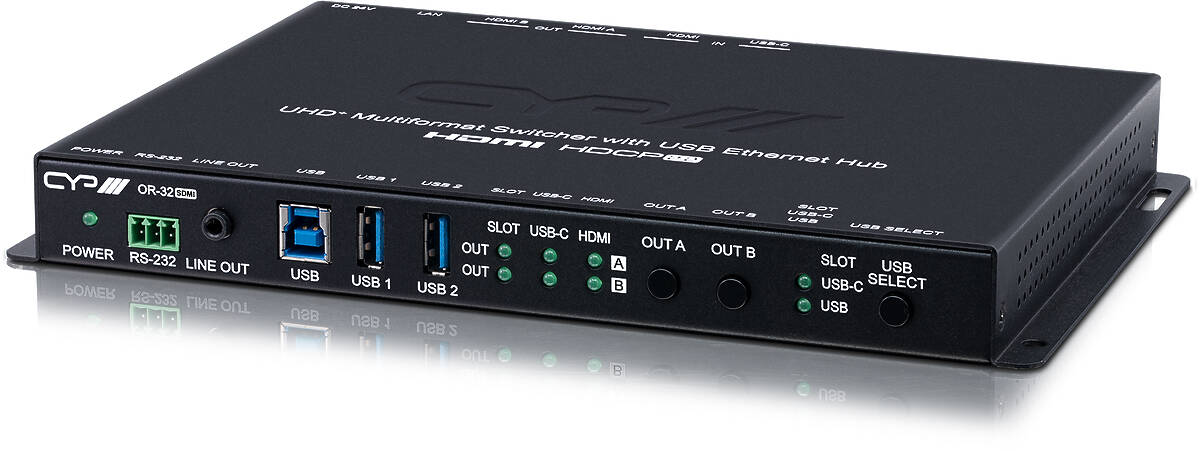 CYP OR-32SDMI 3×2 HDMI/USB-C Matrix Switcher product image. Click to enlarge.