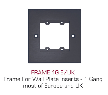 Kramer FRAMEUK1G Frame For Wall Plate Inserts - 1 Gang finished in grey product image. Click to enlarge.