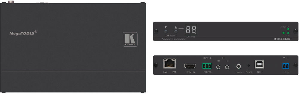 Kramer KDS-EN6 1:1 4K 60Hz HDCP 2.2 video over IP transmitter/encoder with PoE product image. Click to enlarge.