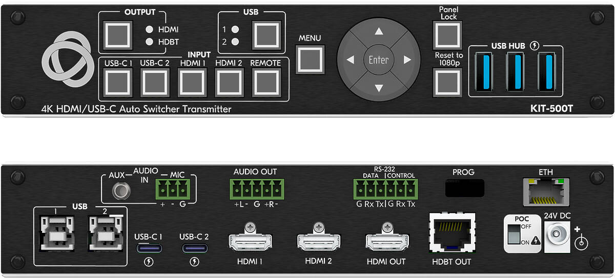 Kramer KIT-500 5×2 4K60 USB-C/HDMI HDBaseT Extender/Scaler Matrix Kit product image. Click to enlarge.