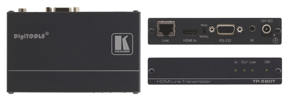 Kramer TP-580T 1:1 HDBaseT-Lite HDMI/IR/RS-232 Twisted Pair Transmitter product image. Click to enlarge.