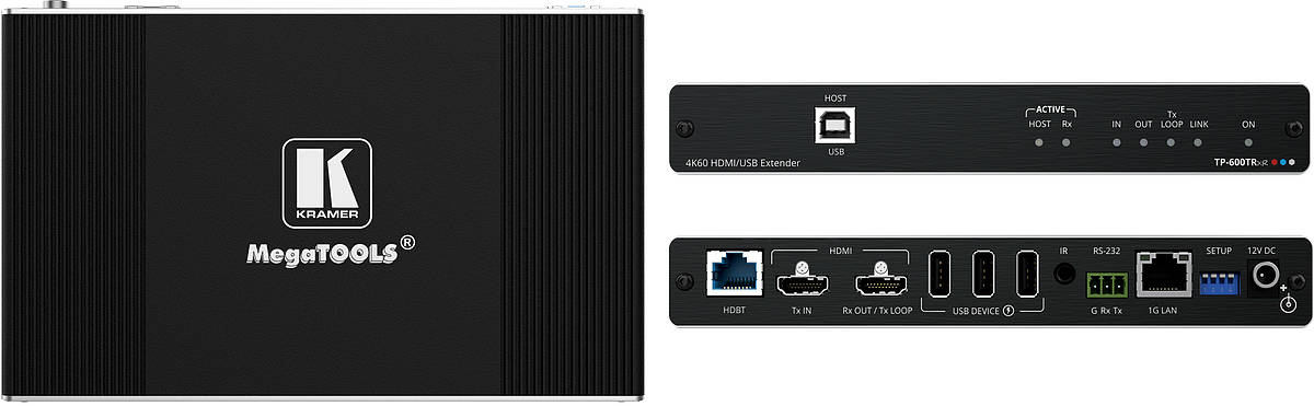 Kramer TP-600TRXR 1:1 4K60 4:4:4 HDMI / USB / RS-232 / IR over HDBaseT 3.0 extender product image. Click to enlarge.