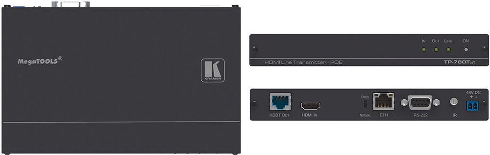 Kramer TP-780Txr 1:1 HDBaseT 4K UHD HDMI / RS-232 / IR / PoH / Ethernet over Twisted Pair HDBaseT Transmitter product image. Click to enlarge.