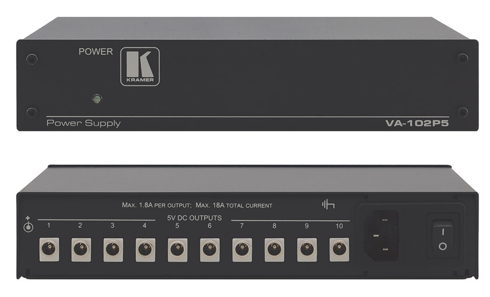 Kramer VA-102P5 10-Output 5v DC/18A Power Supply product image. Click to enlarge.