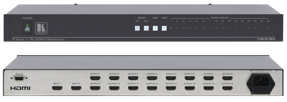 Kramer VM-216H 2:1×16 HDMI 1.4 Switcher/Distribution Amplifier product image. Click to enlarge.