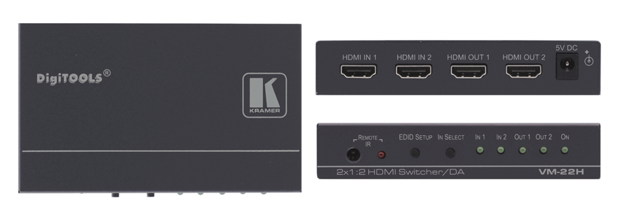 Kramer VM-22H 2:1×2 HDMI 1.4 Distribution amplifier product image. Click to enlarge.