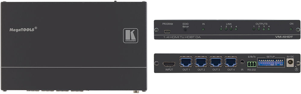 Kramer VM-4HDT 1:4 4K UltraHD HDMI to HDBaseT-Lite Distribution Amplifier product image. Click to enlarge.