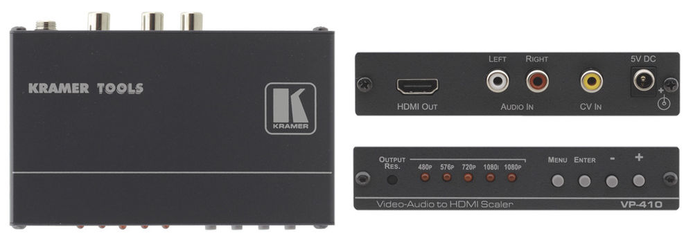 Kramer VP-410 Composite Video and Stereo Audio to HDMI Scaler product image. Click to enlarge.