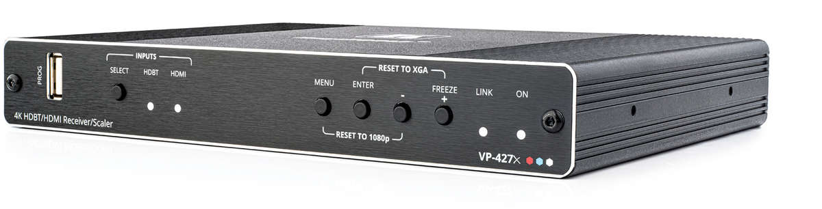 Kramer VP-427X 2:1 4K HDMI and HDBaseT Auto-Switcher/Scaler Receiver product image. Click to enlarge.