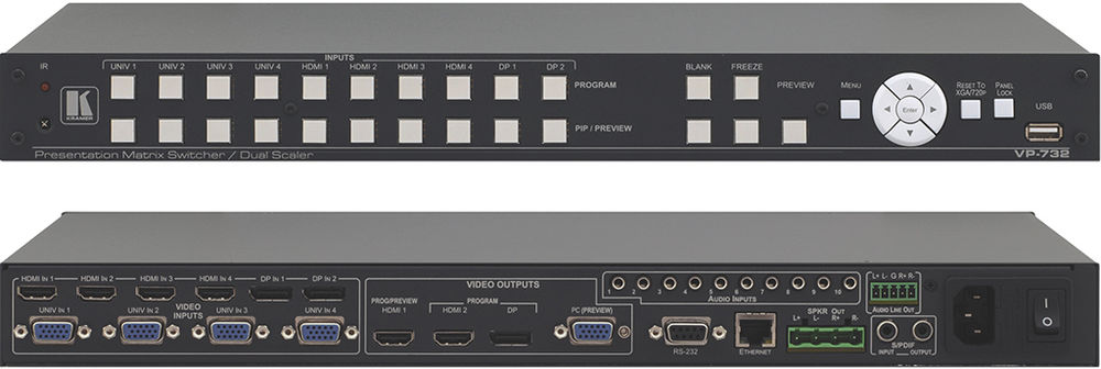 Kramer VP-732 10:1×3+Preview ProScale Presentation Switcher Scaler with Preview & Program and Fade Through Black switching product image. Click to enlarge.