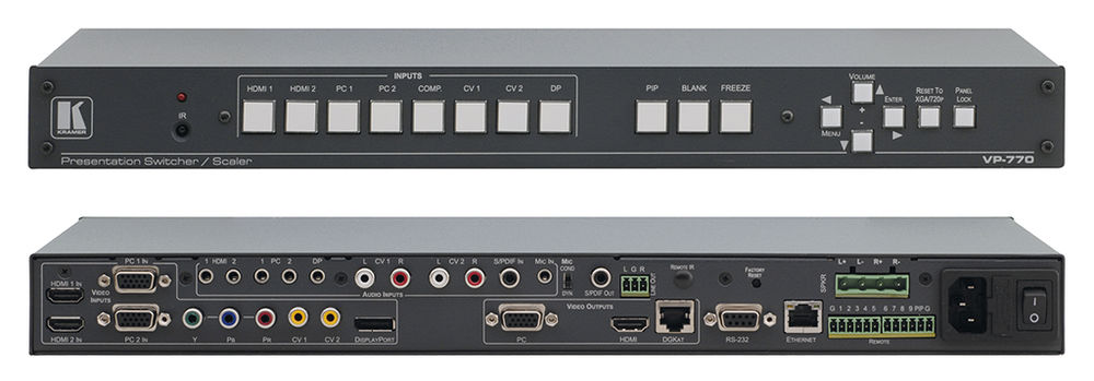 Kramer VP-770 8:1×3 ProScale Presentation Switcher/Scaler with Fade Through Black switching product image. Click to enlarge.