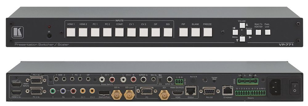 Kramer VP-771 9:1×4 ProScale Presentation Switcher/Scaler with Fade Through Black switching product image. Click to enlarge.