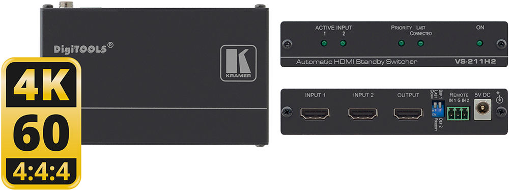 Kramer VS-211H2 2:1 Automatic 4K UHD HDMI Standby Switcher product image. Click to enlarge.