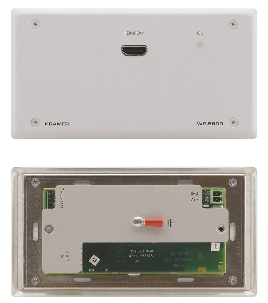 Kramer WP-580R 1:1 HDBaseT-Lite HDMI / IR / RS-232 Twisted Pair Receiver wall plate product image. Click to enlarge.