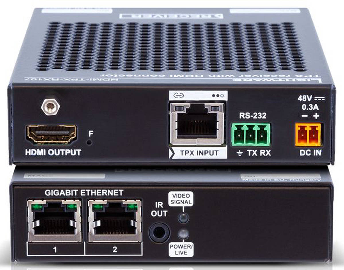 Lightware HDMI-TPX-RX107 1:1 4k HDMI 2.0 / RS-232 / Ethernet / PoC over Twisted Pair Receiver product image. Click to enlarge.