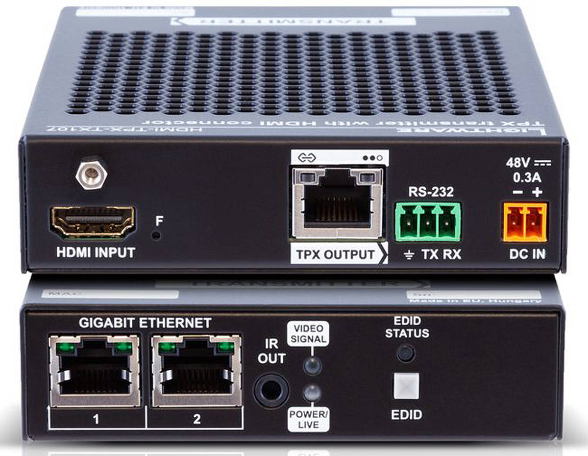 Lightware HDMI-TPX-TX107 1:1 4k HDMI 2.0 / RS-232 / Ethernet / PoC over Twisted Pair Transmitter product image. Click to enlarge.