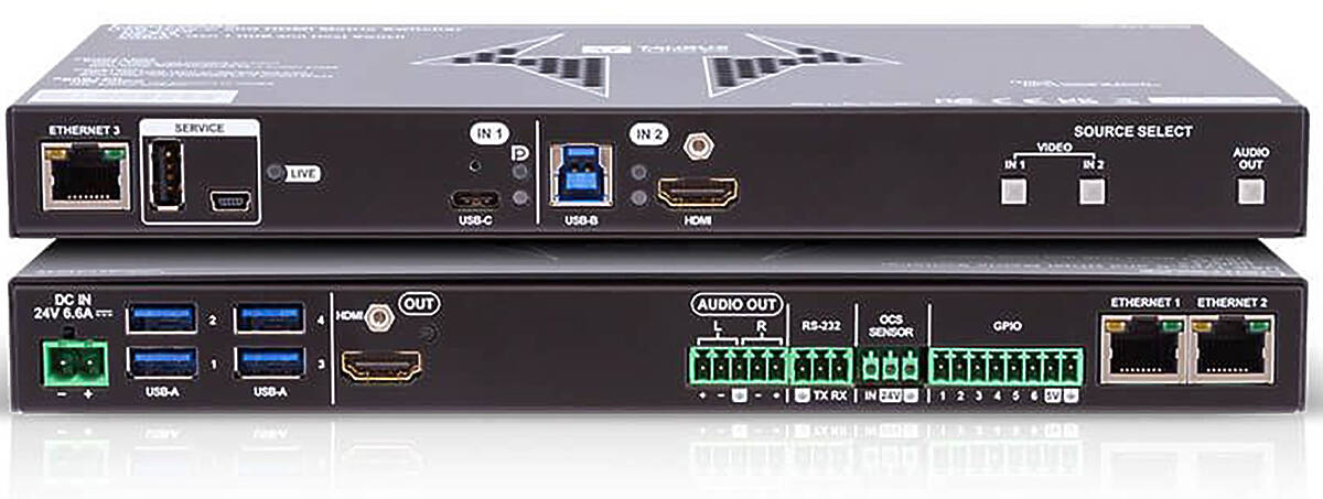 Lightware UCX-2x1-HC40 2:1 Taurus HDMI 2.0 Switcher with USB 3.1 Switch Hub product image. Click to enlarge.