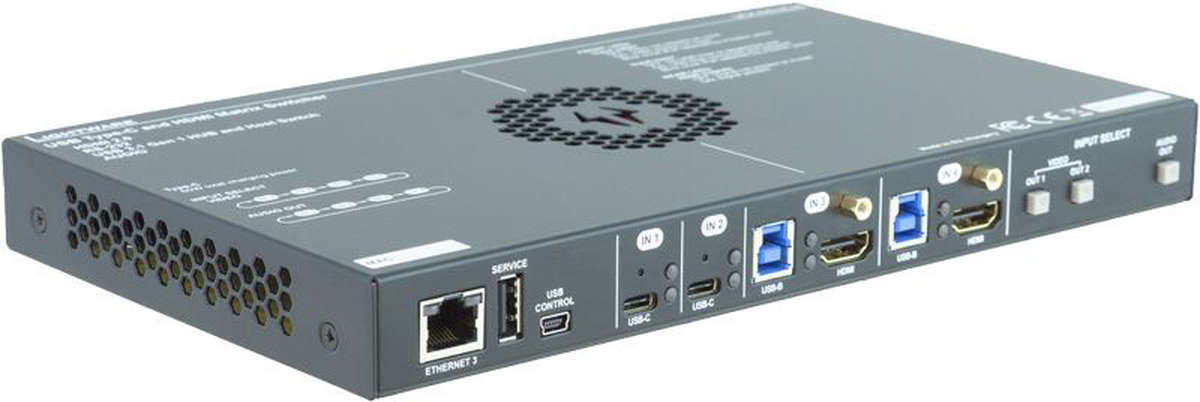 Lightware UCX-4x2-HC30 4:1×2 Taurus HDMI 2.0 and USB 3.1 Switcher with USB 3.1 Switch Hub product image. Click to enlarge.