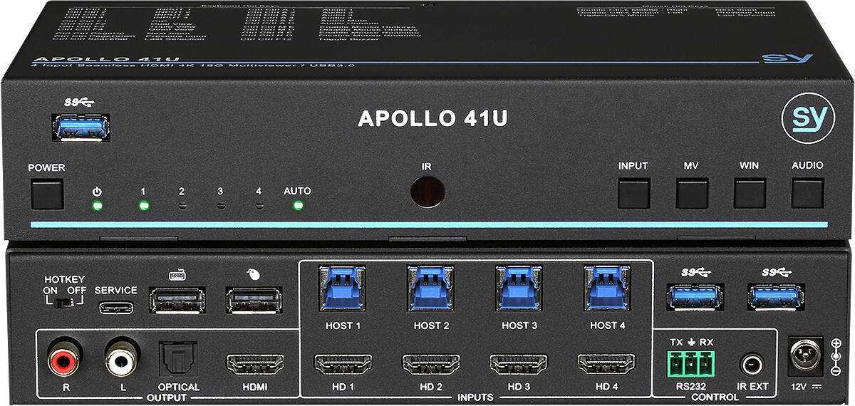 SY Electronics Apollo 41U 4:1 4K HDMI Multi-Viewer and Seamless KVM Swticher product image. Click to enlarge.