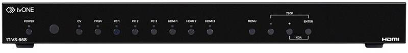 tvONE 1T-VS-668 8:1×3 input presentation scaler/switcher product image. Click to enlarge.