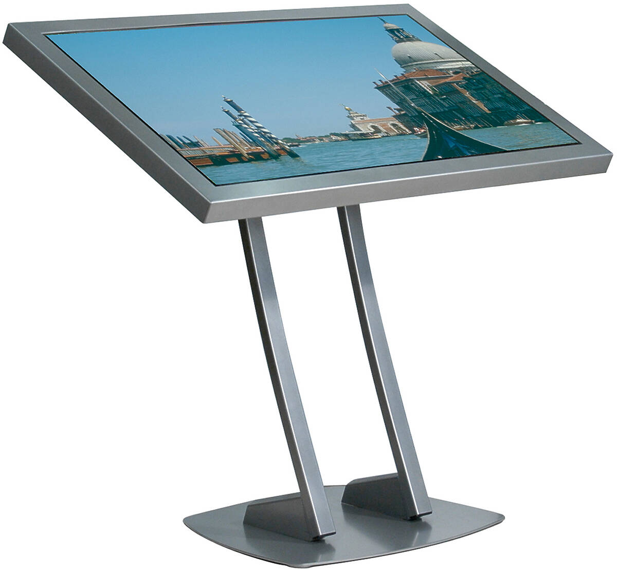 Unicol PA1 Parabella stand, designer low level lectern style for screens from 33 to 50" product image. Click to enlarge.