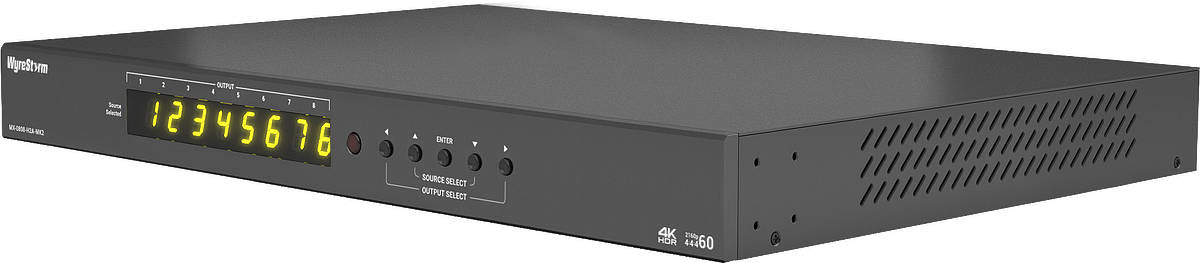 WyreStorm MX-0808-H2A-MK2 8×8 4K HDMI Matrix Switcher with output down scaling product image. Click to enlarge.
