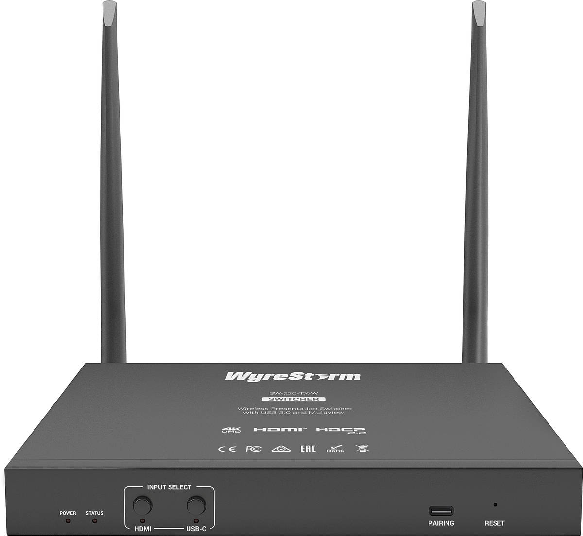 WyreStorm SW-220-TX-W 3:1 HDMI / USB-C / Wireless to HDMI Switcher product image. Click to enlarge.