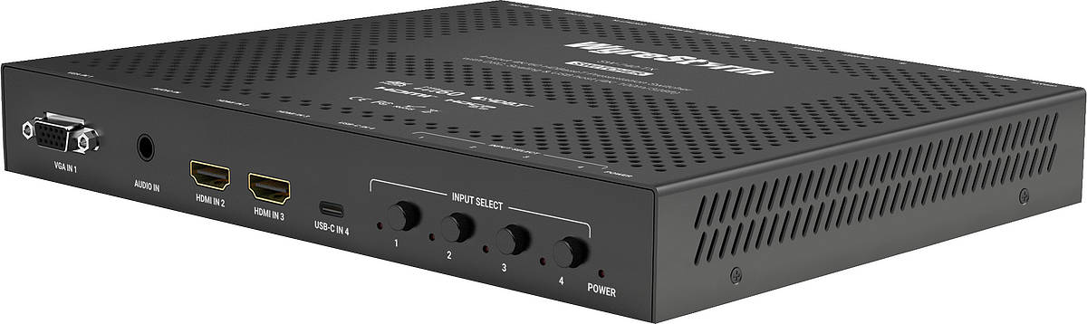 WyreStorm SW-740-TX 4:1 HDMI / USB-C / VGA / IR / RS-232 / Ethernet / PoH over HDBaseT Transmitter and Scaler product image. Click to enlarge.