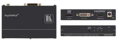 Convert between DisplayPort and HDMI/DVI/SDI and analogue signals Components