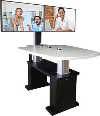 Meeting room and huddle space tables with power management and large format display mounts