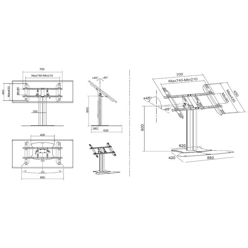 Multibrackets 6799 M Public Display Stand 80 HD Floorbase Single Black|0–90° Tilting Low-Level Monitor Plinth Stand product image
