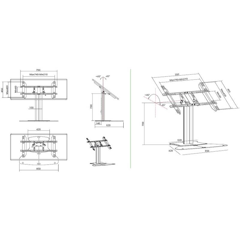 Multibrackets 6805 M Public Display Stand 80 HD Floorbase Single Silver|0–90° Tilting Low-Level Monitor Plinth Stand product image
