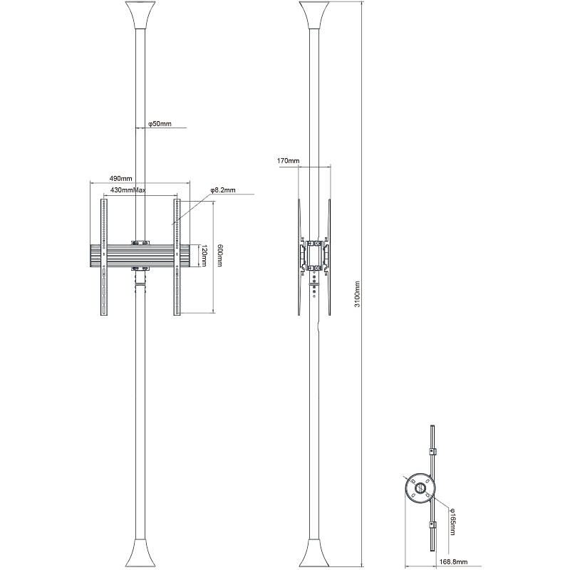 Multibrackets 9924 M Floor to Ceiling Mount Pro MBFC2UP 600|Dual Back-To-Back Monitor Mount product image