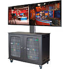 Twin free standing AV media trolley for 19" rack mount equipment with twin monitor mount