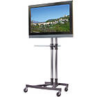 Height adjustable LCD/LED monitor or commercial TV trolley with equipment shelf