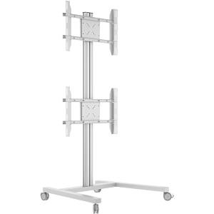 M Display Stand 180 Dual Vertical Silver Dual Monitor Trolley