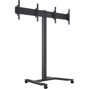 M Public Display Stand 180 HD Dual Black Side‑By‑Side Dual Monitor Trolle
