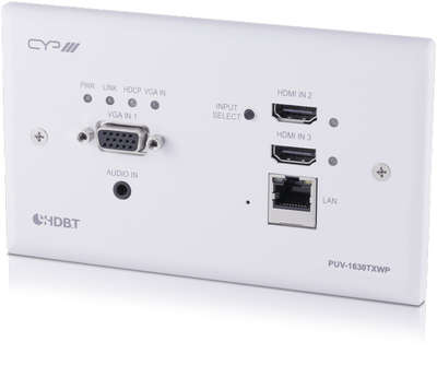 CYP PUV-1630TXWP 3:1 HDBaseT 4K HDMI 2.0 / VGA / PoC / LAN Wallplate Transmitter product image