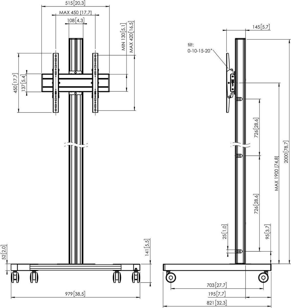 Vogels T 2044 S Large Format Display Hi-Level Trolley for screens up to ...